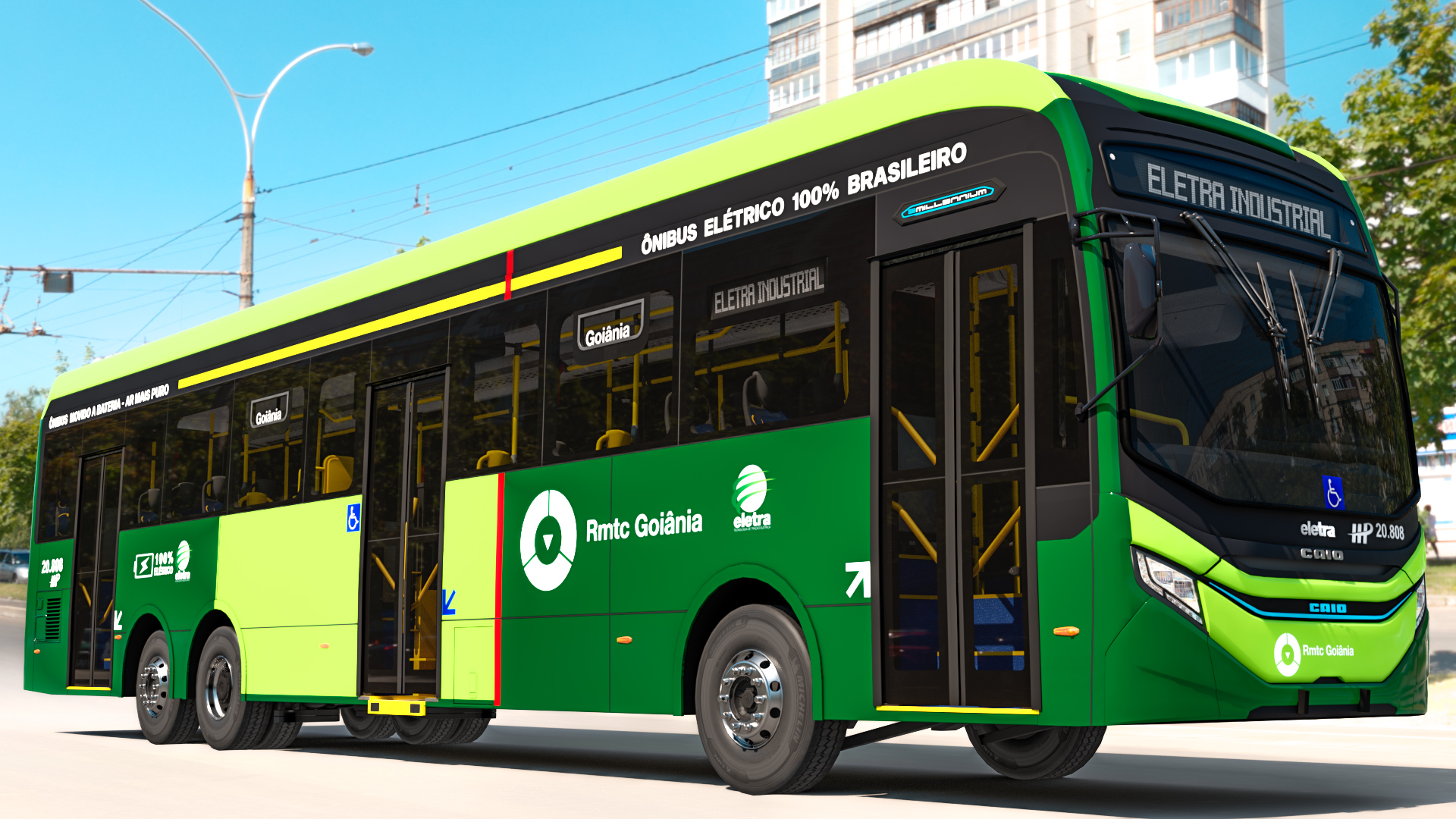 Eletra, em parceria com Caio, WEG e Scania, entrega 10 ônibus elétricos, piso alto, para Goiânia